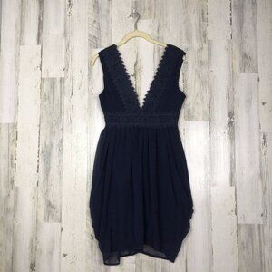 Minuet Womens Navy V Neck Sleeveless Mini Dress S
